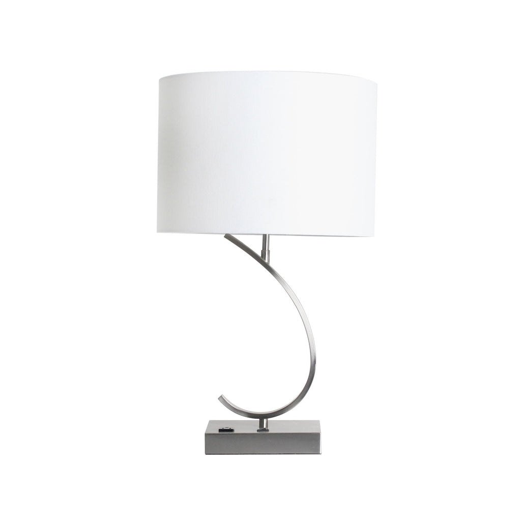 Metal 27" Table Lamp W/ Usb, Outlet, Silver