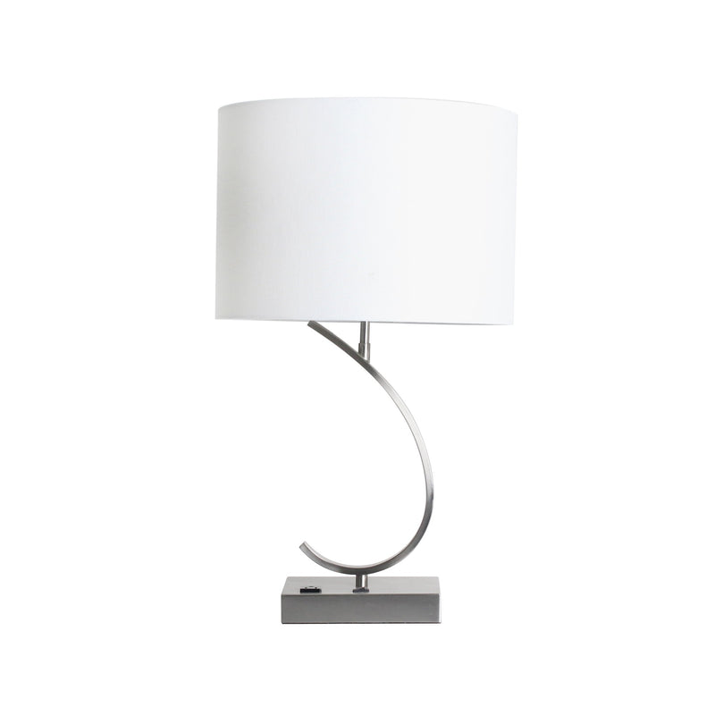 Metal 27" Table Lamp W/ Usb, Outlet, Silver