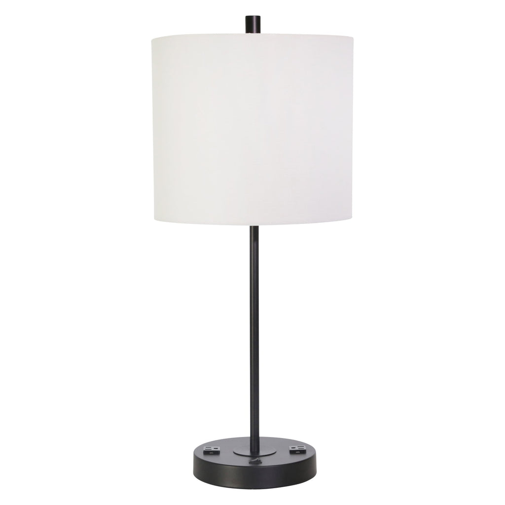Metal 28" Table Lamp W/ Usb, Outlet, Black
