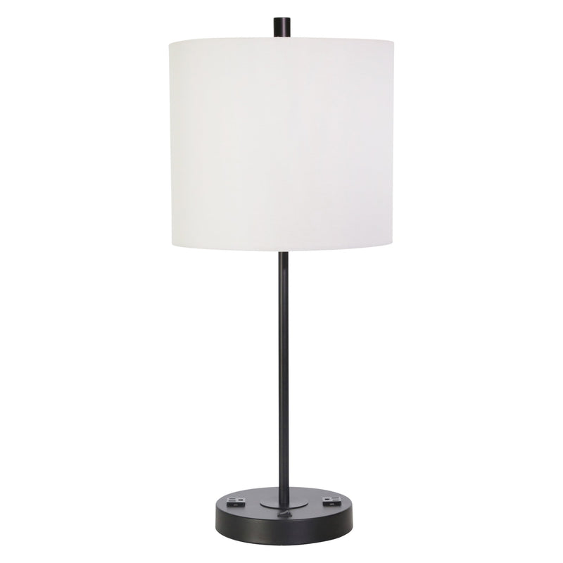 Metal 28" Table Lamp W/ Usb, Outlet, Black