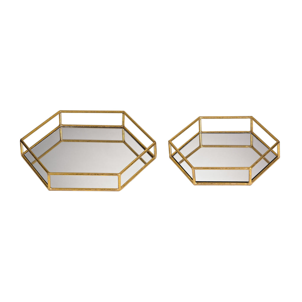 51-024/S2 Set of 2 Mirrored Hexagonal Trays Tray - RauFurniture.com