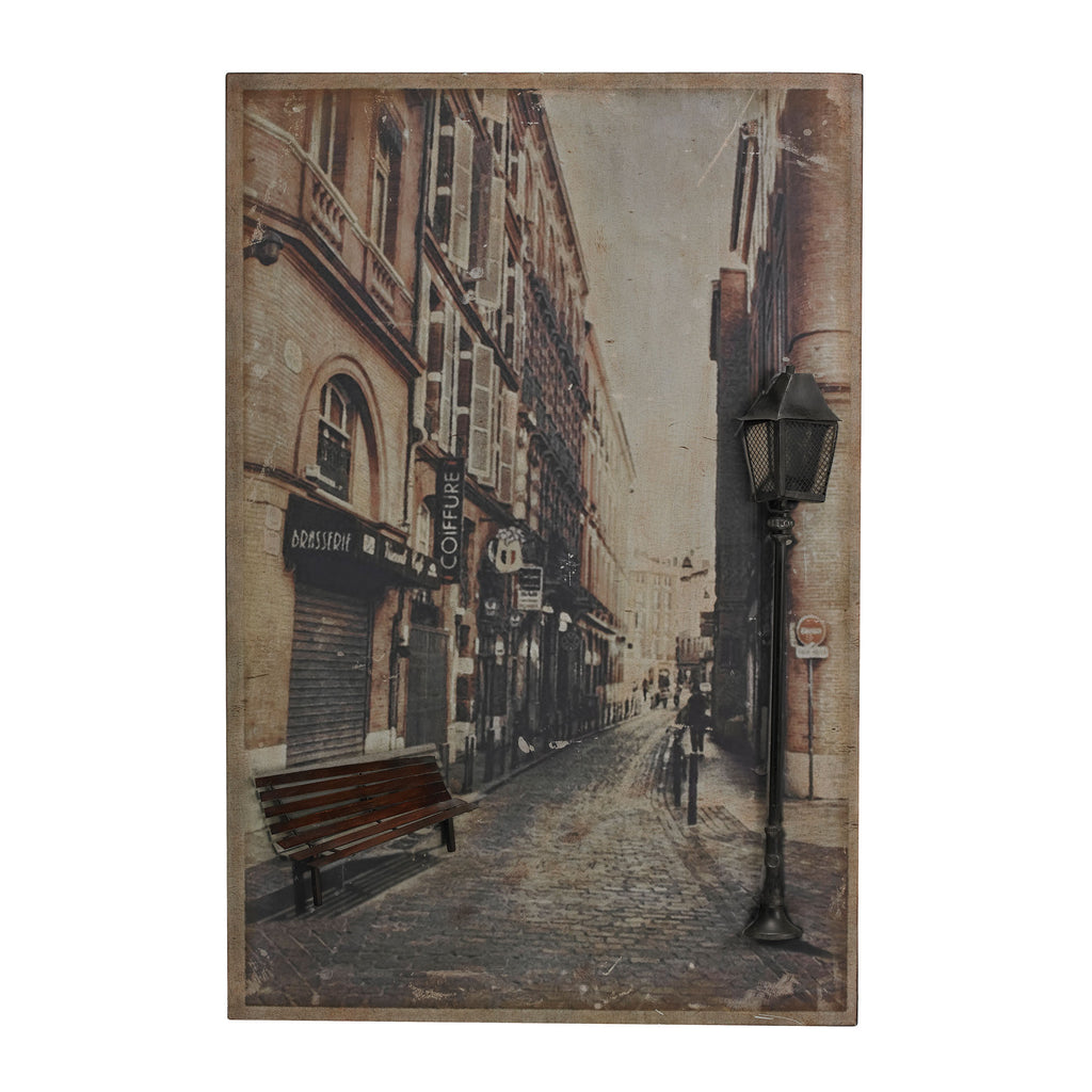 51-10138 Paris Street-Paris Street Scene Printed On Metal With Metal 3D Accents Wall Decor - RauFurniture.com