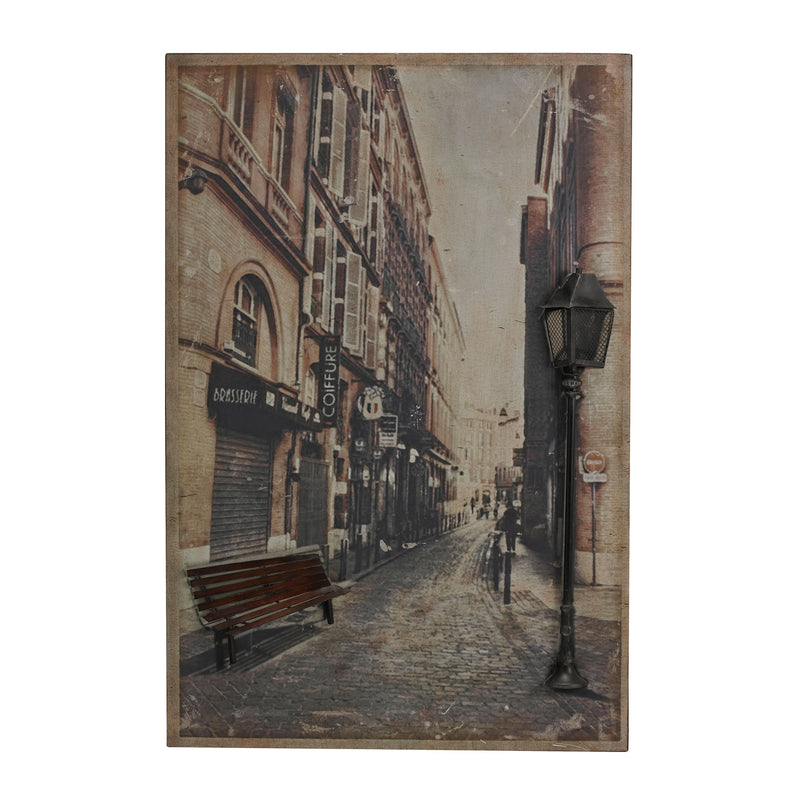 51-10138 Paris Street-Paris Street Scene Printed On Metal With Metal 3D Accents Wall Decor - RauFurniture.com