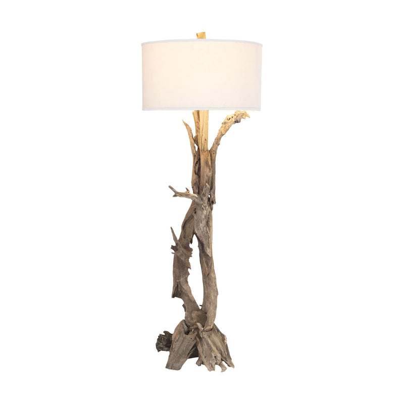 7011-291 Hounslow Heath Natural 68-In Teak Root Floor Lamp with White Fabric Shade Floor Lamp - RauFurniture.com