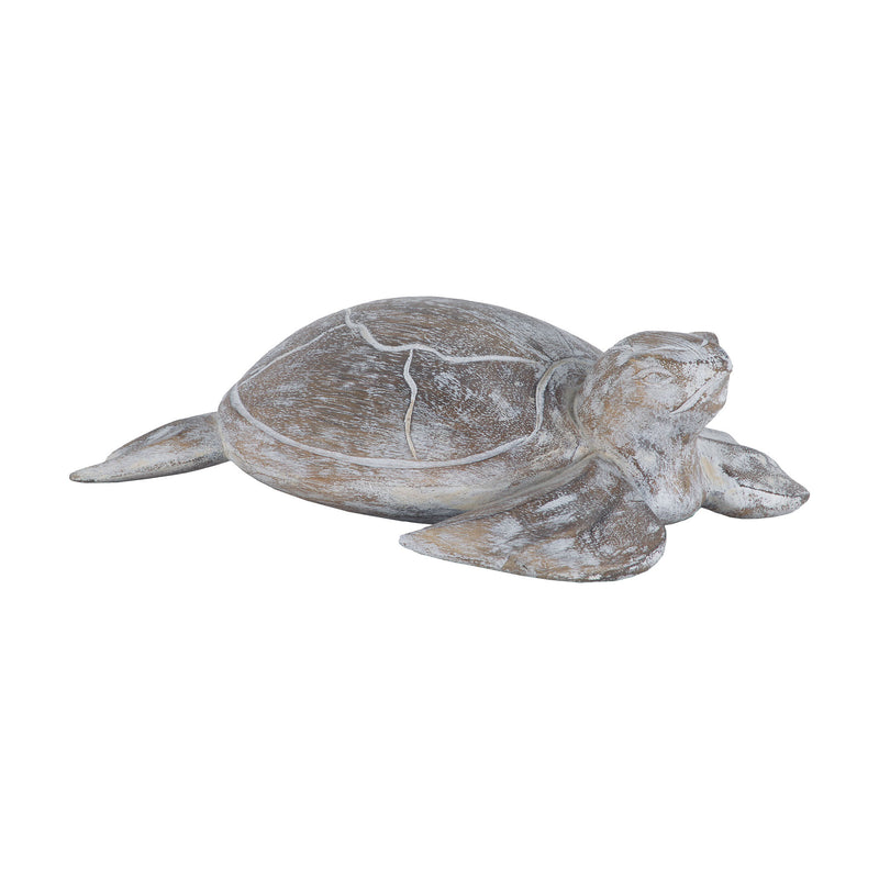 7159-045 Galapagos Turtle White Washed Albasia Wood Accessory - RauFurniture.com