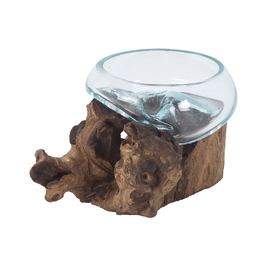 7163-074 Jetsam Teak Root And Glass Vessel - Short Jar/Bottle - RauFurniture.com