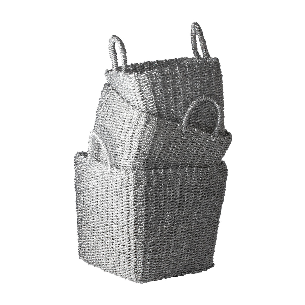 784018 Nested Recycled Twisted Silver Foil Baskets - Set of 3 Basket - RauFurniture.com