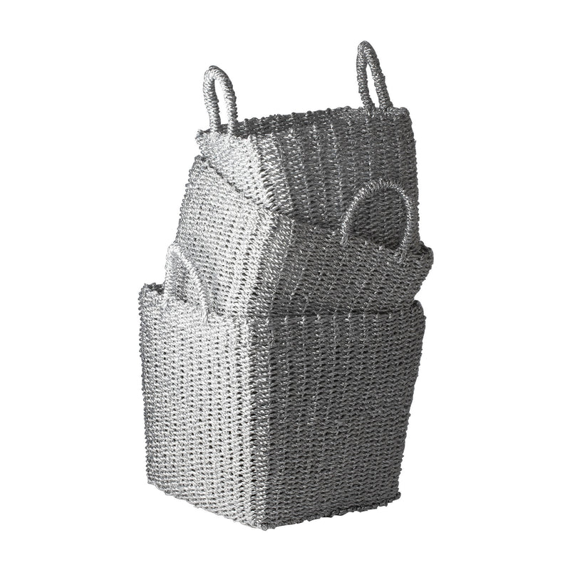 784018 Nested Recycled Twisted Silver Foil Baskets - Set of 3 Basket - RauFurniture.com