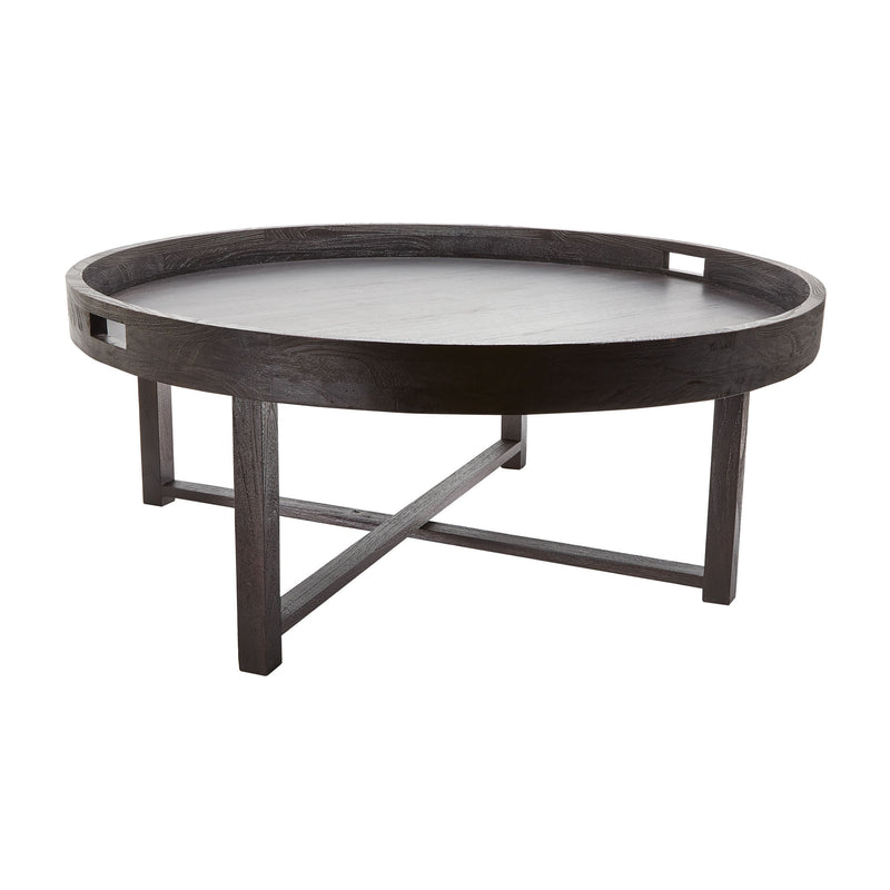 784059 Round Black Teak Coffee Table Tray Table - RauFurniture.com