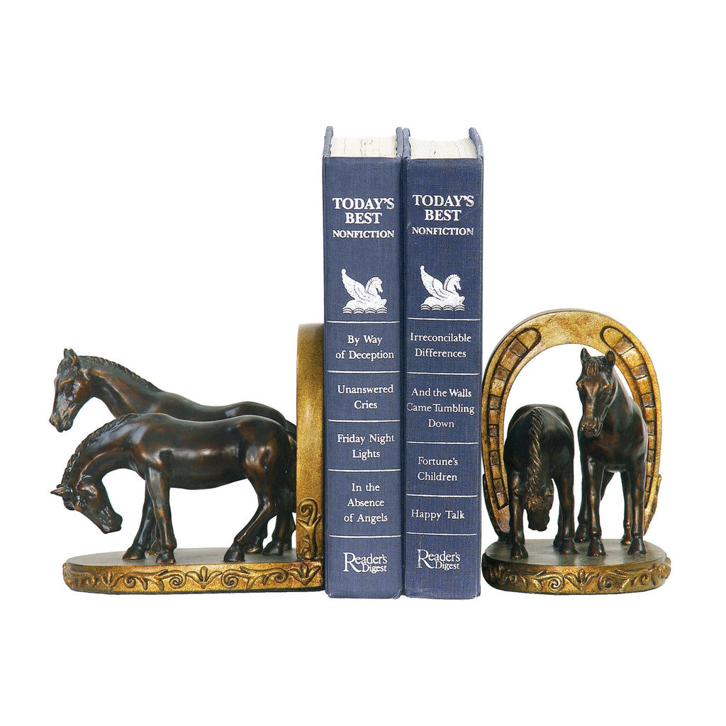 91-2062 Pair Horse And Horseshoe Bookends Bookend - RauFurniture.com