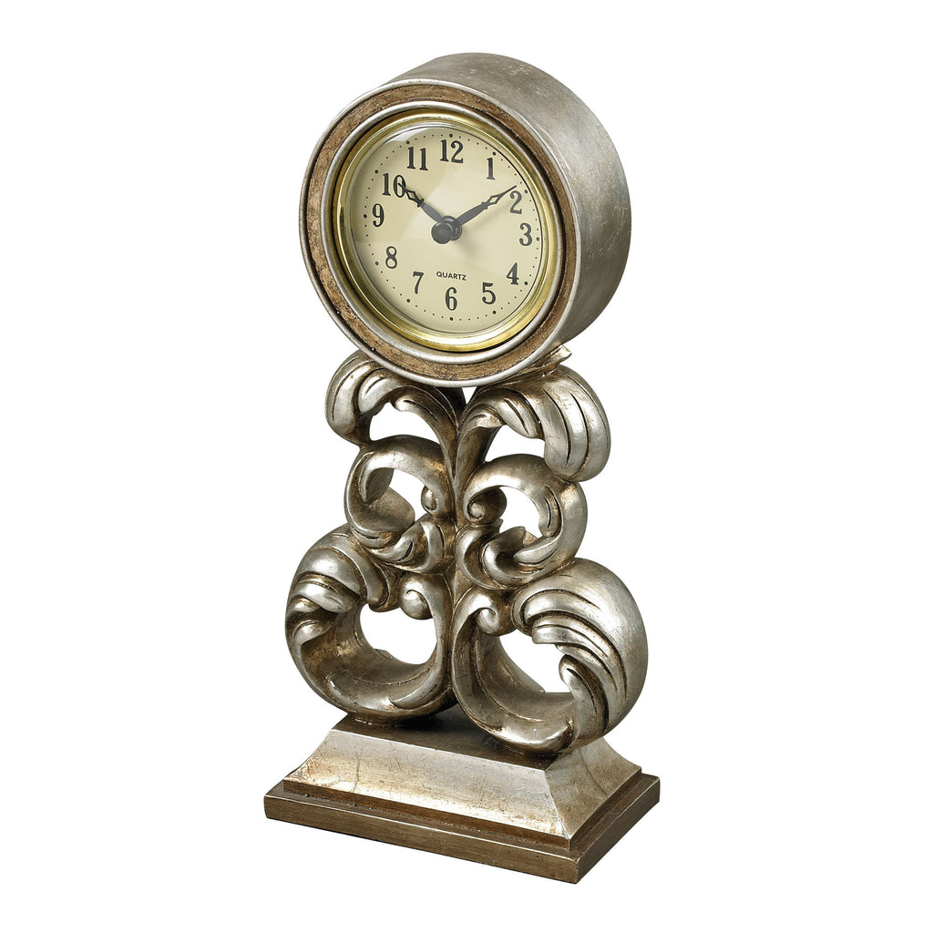 93-19318 Desk Clock In Antique Silver Clock - RauFurniture.com