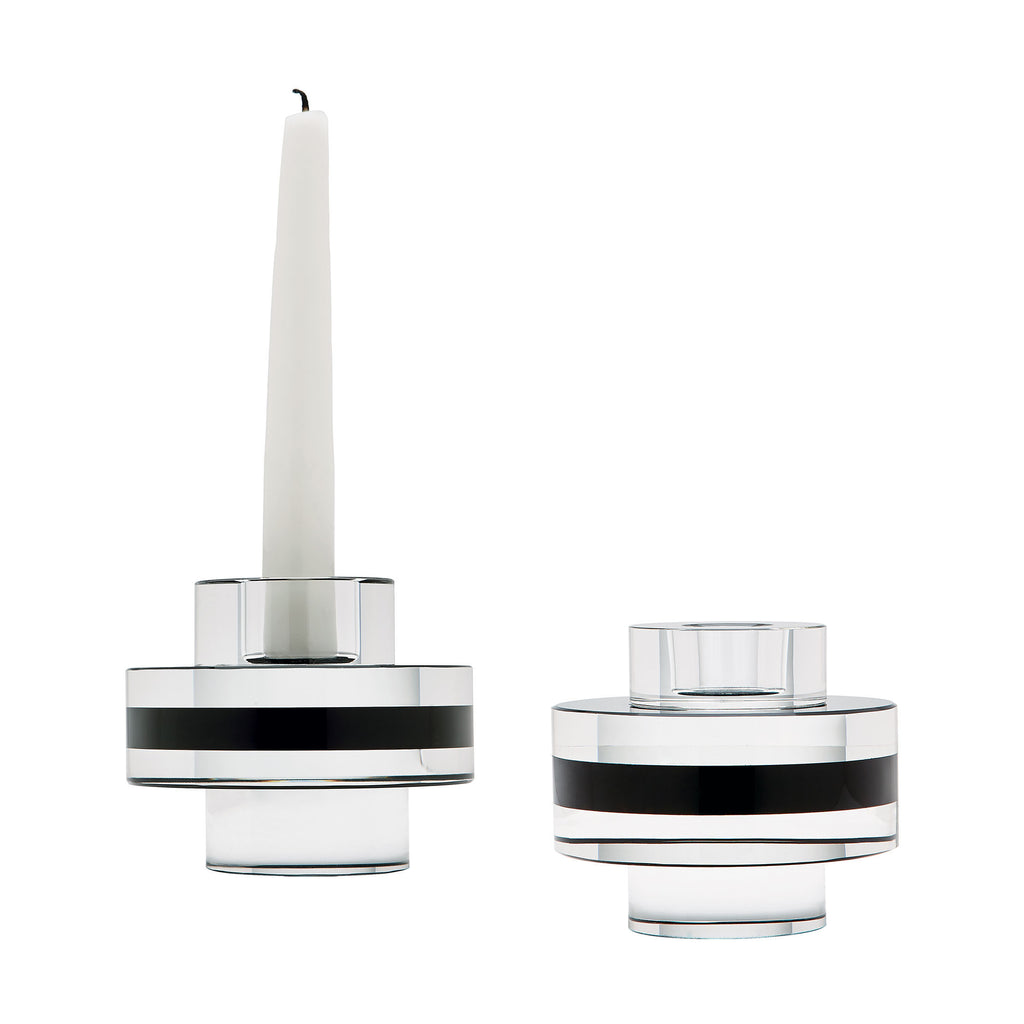980019/S2 Round Crystal Tuxedo Pedestal Candleholders - Set of 2 Candle/Candle Holder - RauFurniture.com
