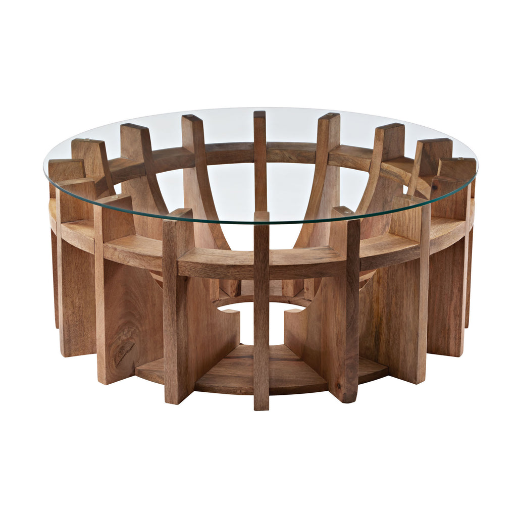 985-038 Wooden Sundial Coffee Table Table - RauFurniture.com