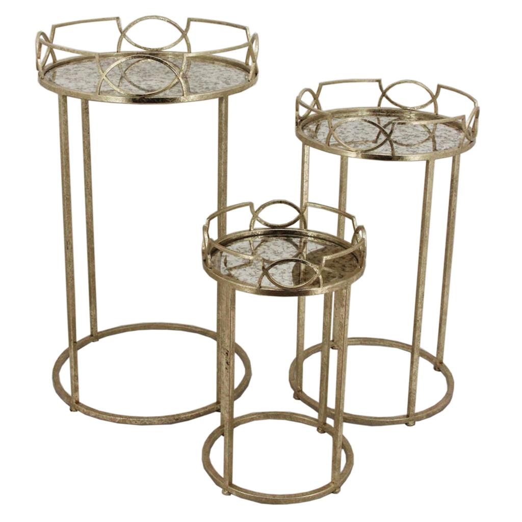 S/3 Gold Accent Tables, Aged Mirror Top