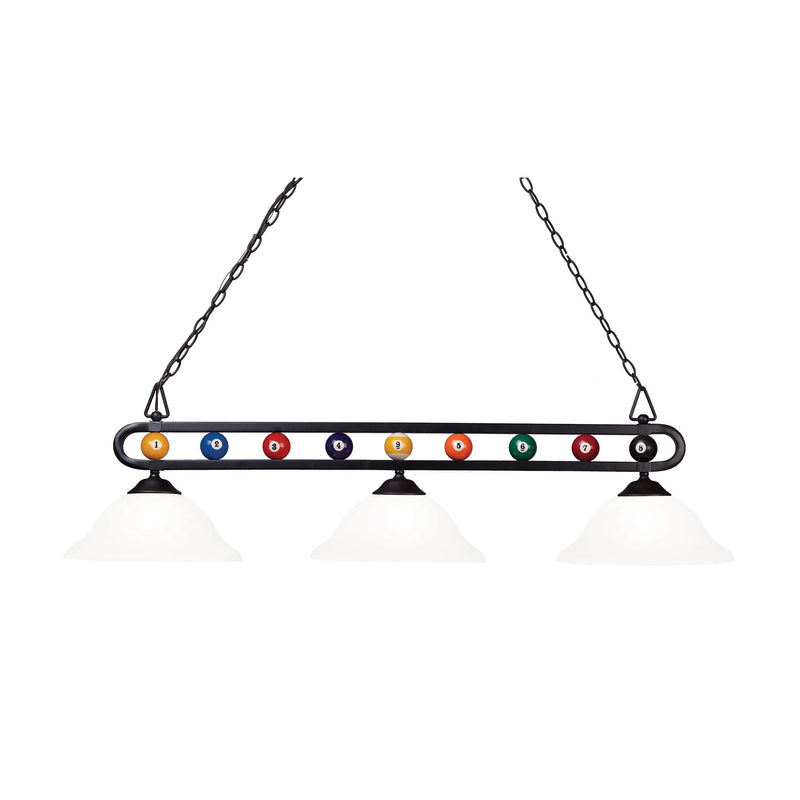 Billiard Motif - Island Light - Matte Black, Frosted White Glass, Frosted White Glass