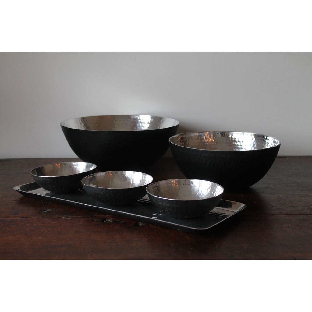 BOWL002 - Hand-hammered (3) Bowls with (1) Tray