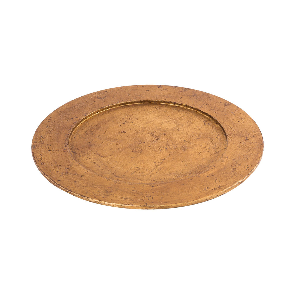 CHARGER014 - Mango Wood Carved Plate with Antique Gold Finish