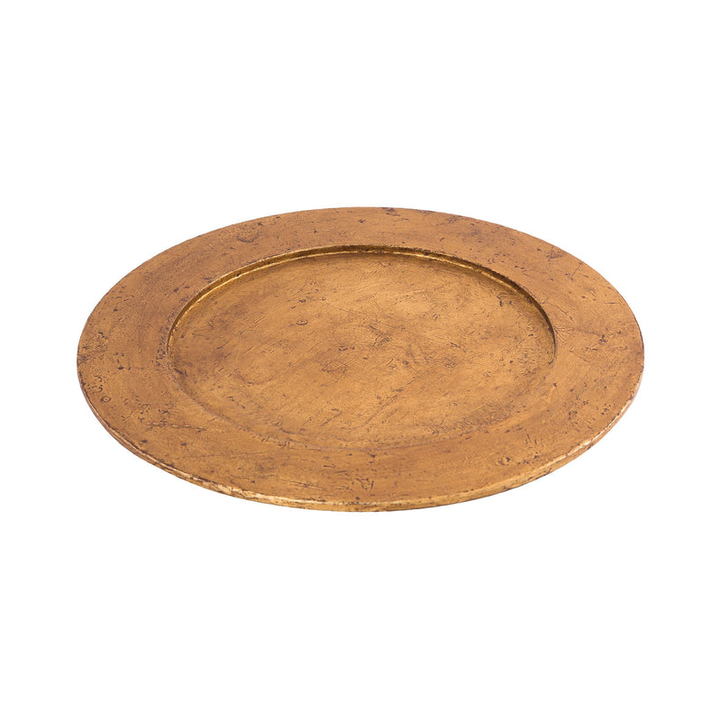 CHARGER014 - Mango Wood Carved Plate with Antique Gold Finish