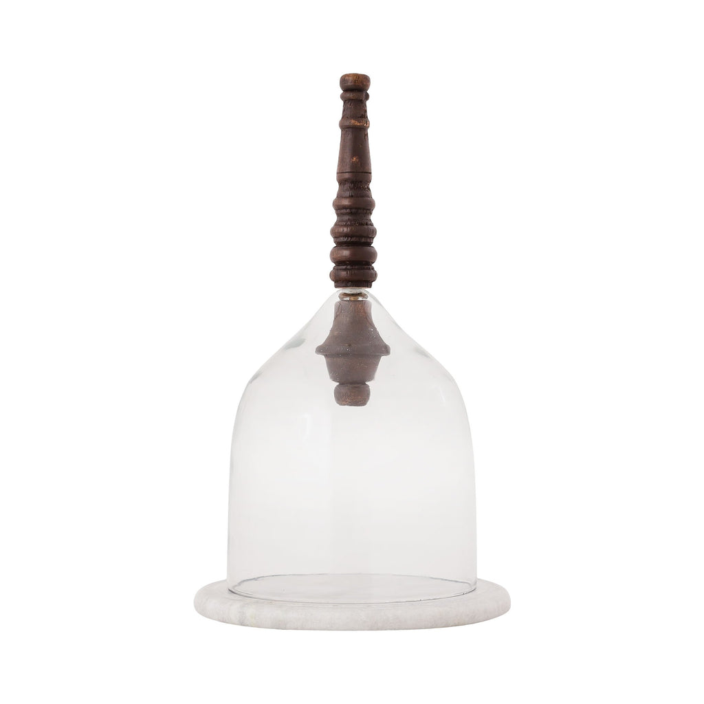 CLOCH002 - Bell Cloche with Turned Wood Handle on Marble
