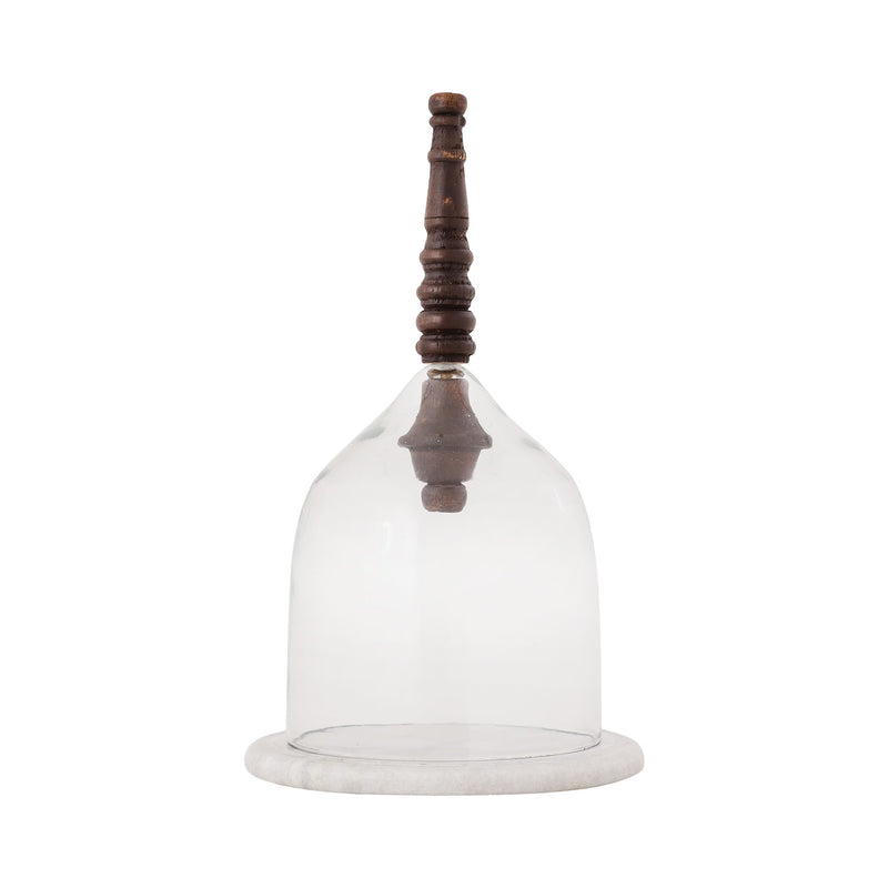 CLOCH002 - Bell Cloche with Turned Wood Handle on Marble