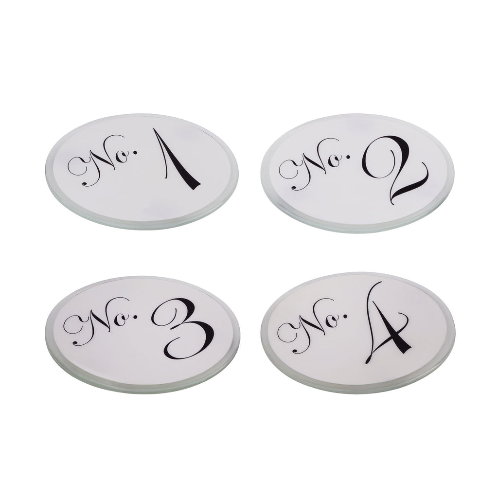 COAST107 - No.1, No.2, No.3, No.4 (Set of 4) Black on White Glass Coasters