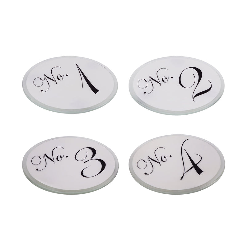 COAST107 - No.1, No.2, No.3, No.4 (Set of 4) Black on White Glass Coasters