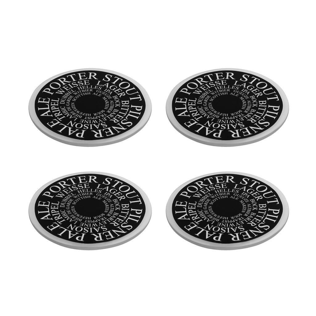 COAST108 - Stout Pilsner Pale Ale Porter (Set of 4) White on Black Glass Coasters