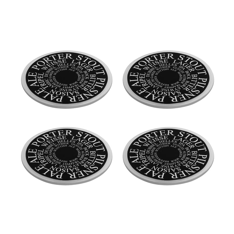 COAST108 - Stout Pilsner Pale Ale Porter (Set of 4) White on Black Glass Coasters