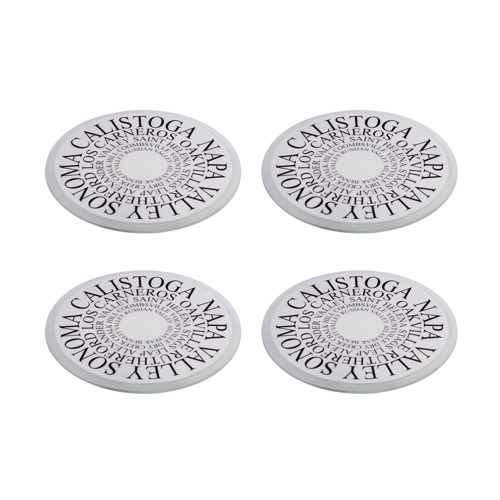 COAST110 - Napa Valley Sonoma (Set of 4) Black on White Glass Coasters