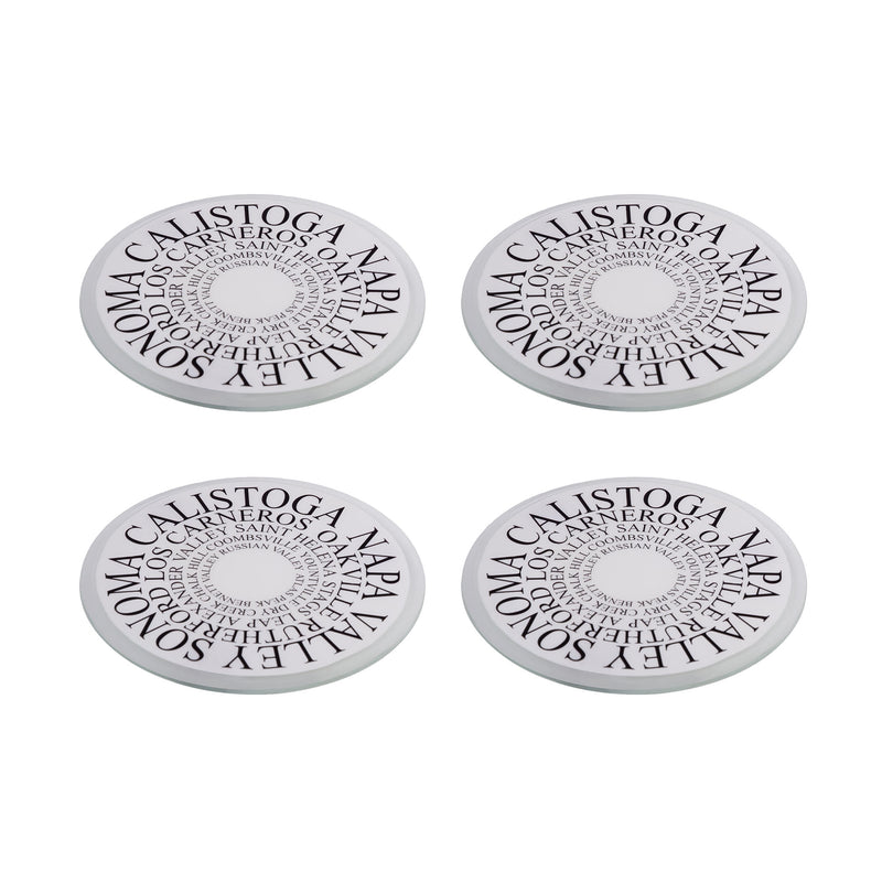 COAST110 - Napa Valley Sonoma (Set of 4) Black on White Glass Coasters