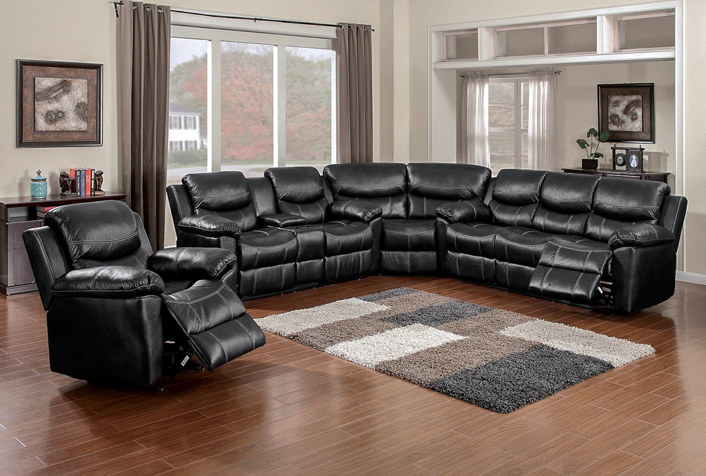 66008 Champion Black 3 Piece Sectional - ReeceFurniture.com