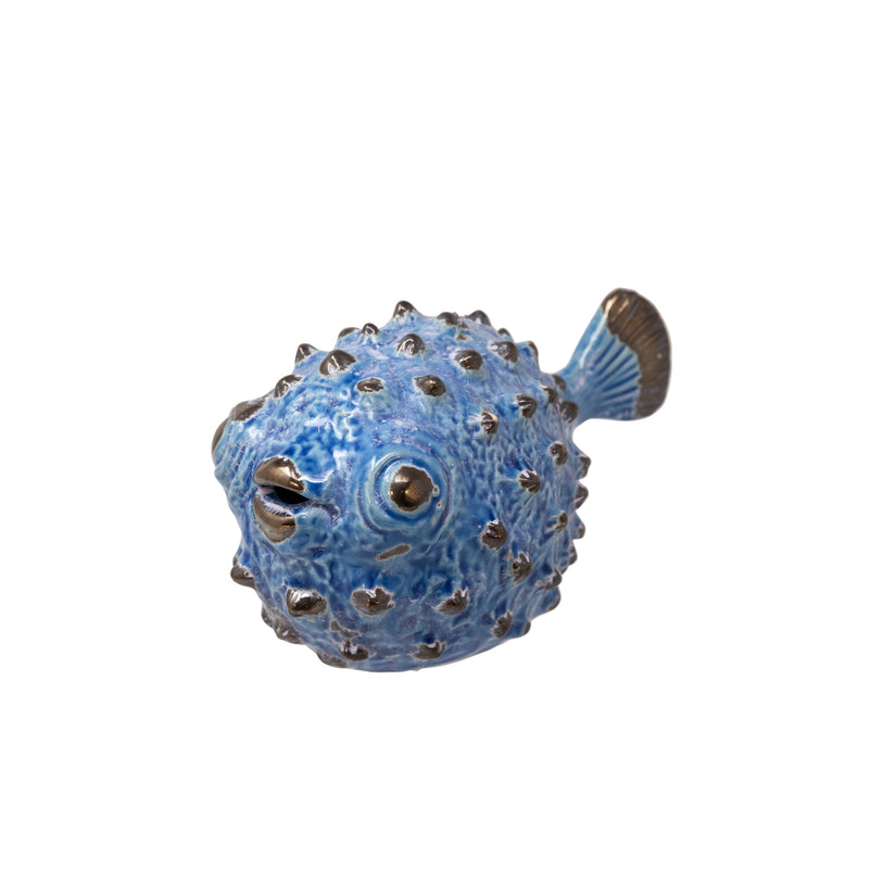 Ceramic Blowfish Figurine 5.5", Blue