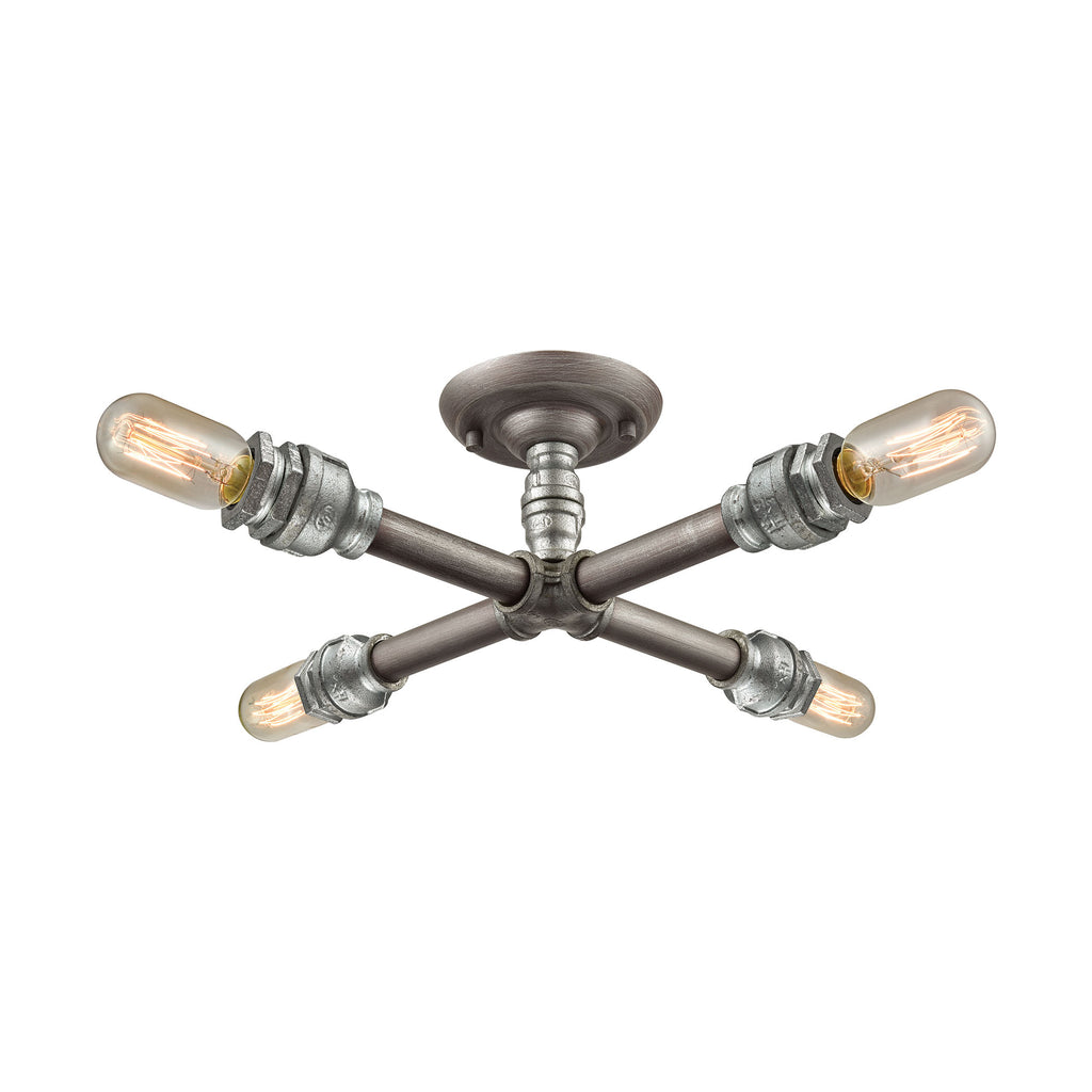 Cast Iron Pipe - Semi Flush Mount - Weathered Zinc, Zinc Plating, Zinc Plating