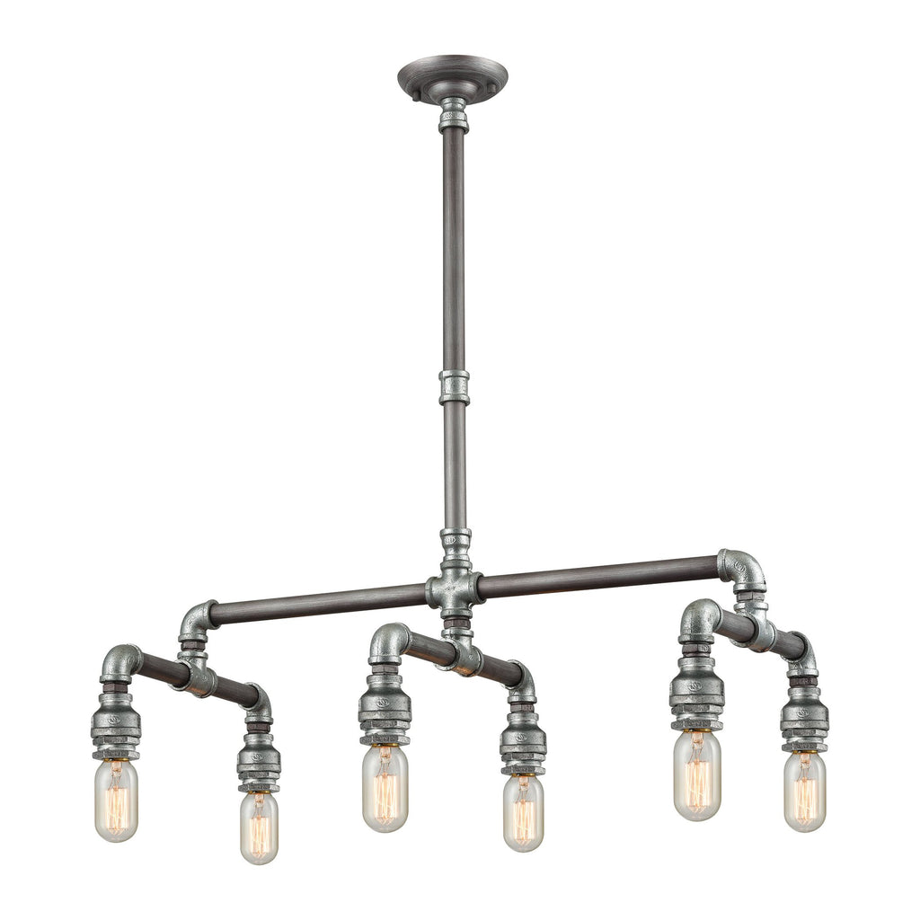 Cast Iron Pipe - Chandelier - Weathered Zinc, Zinc Plating, Zinc Plating