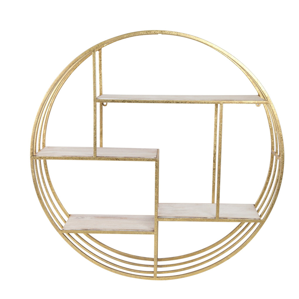 Round 31.5" Wood / Metal Wallshelf, White Wash