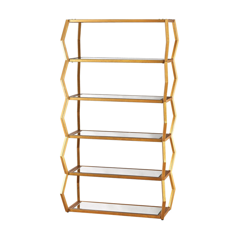 1114-201 Anjelica Bookshelf In Gold Leaf And Clear Mirror - Free Shipping! Bookcase - RauFurniture.com