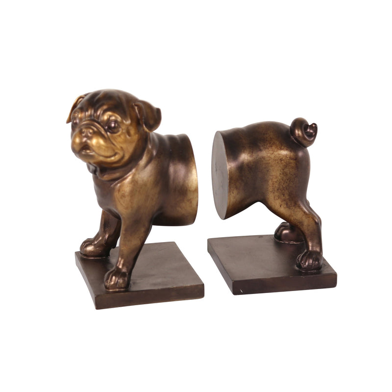 S/2 Copper Pug Dog Bookends Ds