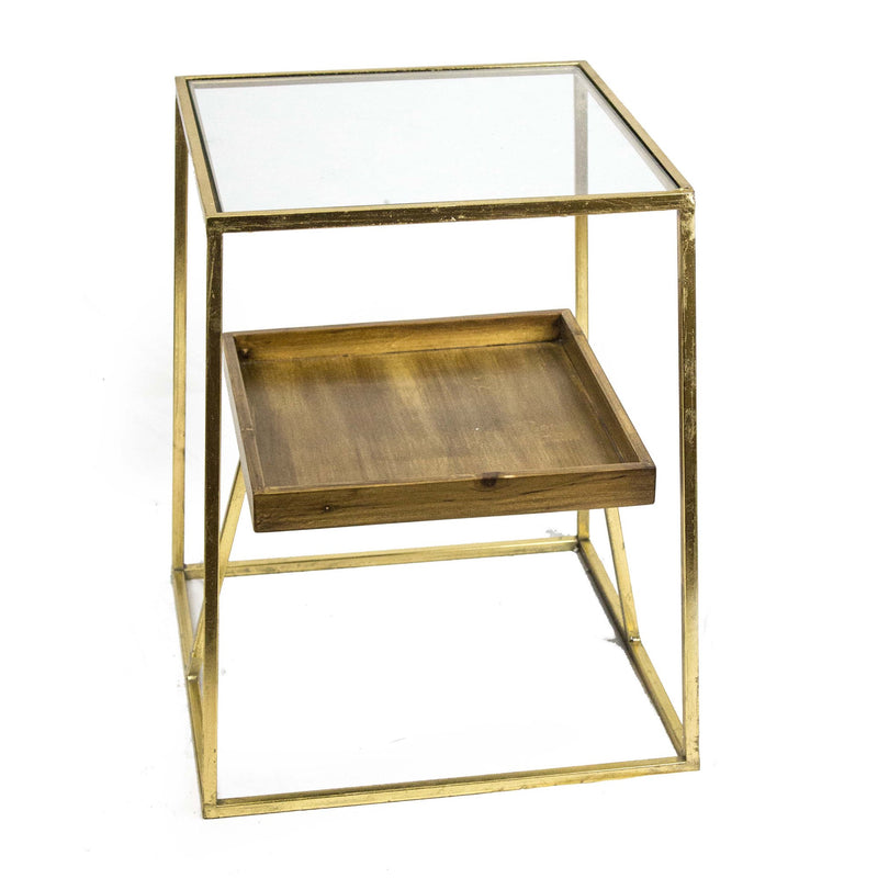 2-Tier Gold Accent Table, Wood, Glass Top