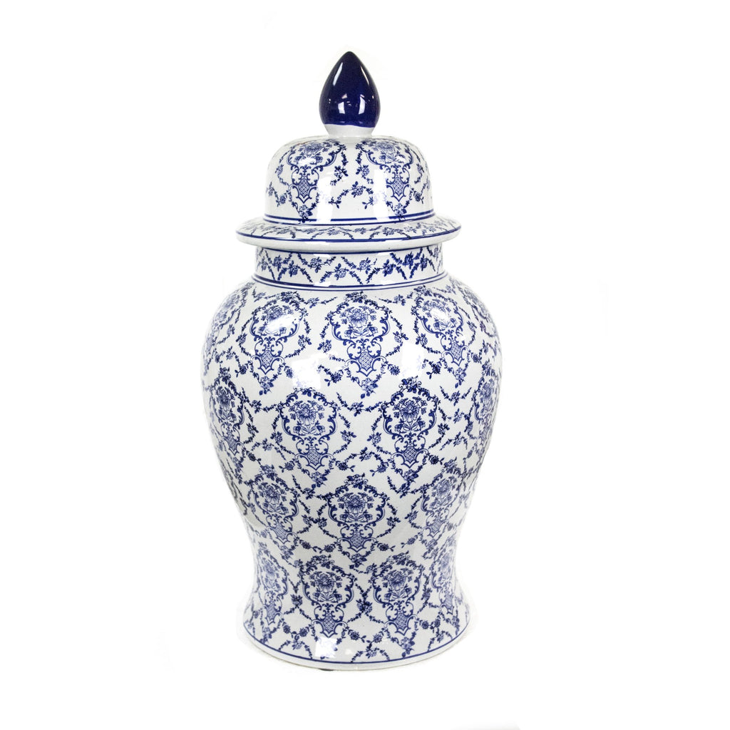 White/Blue Ceramic Temple Jar24.5"