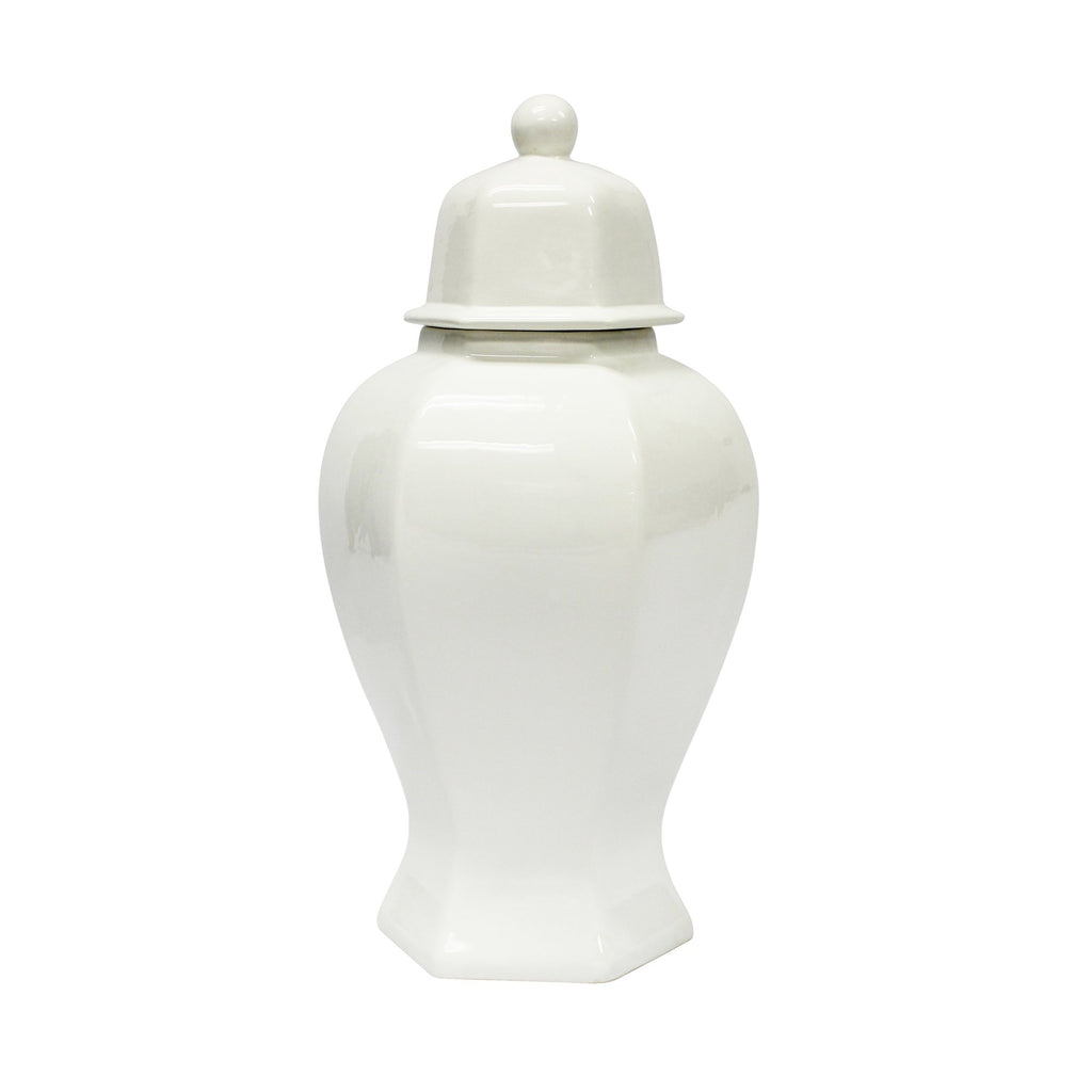 6-Sided White Temple Jar 15"
