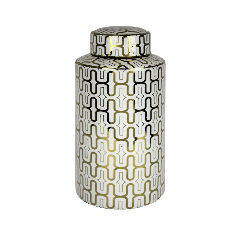 White/Gold Pattern Ceramic Jar15.5"