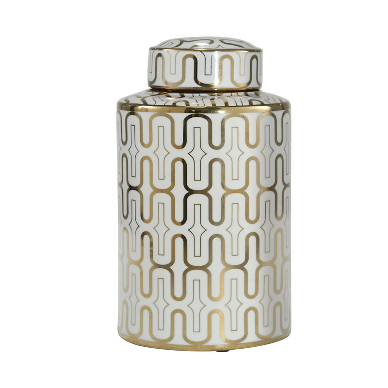 White/Gold Pattern Ceramic Jar12"