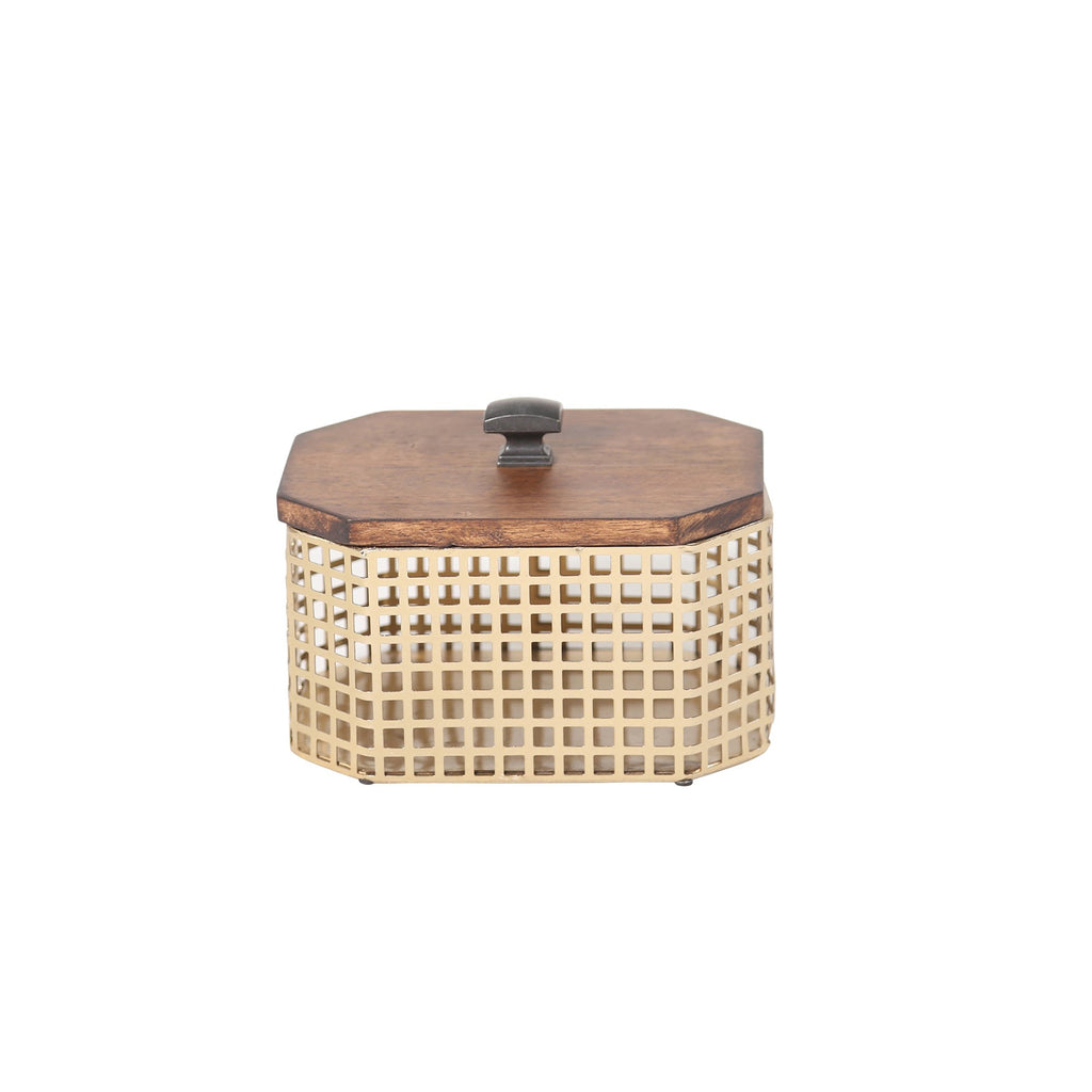 Bronze Metal Wood Top Box, Octagon Ds