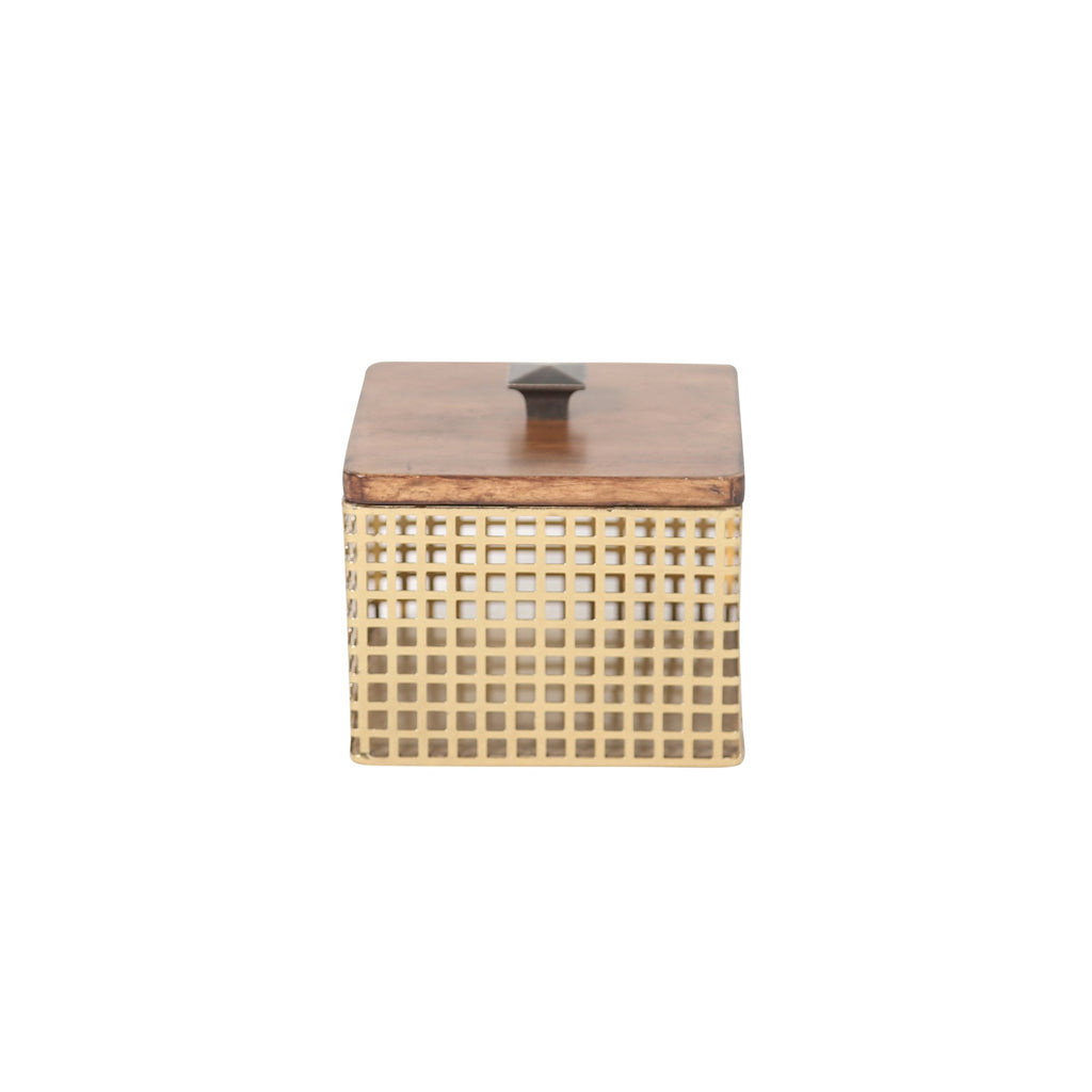 Bronze Metal Wood Top Box, Square Ds