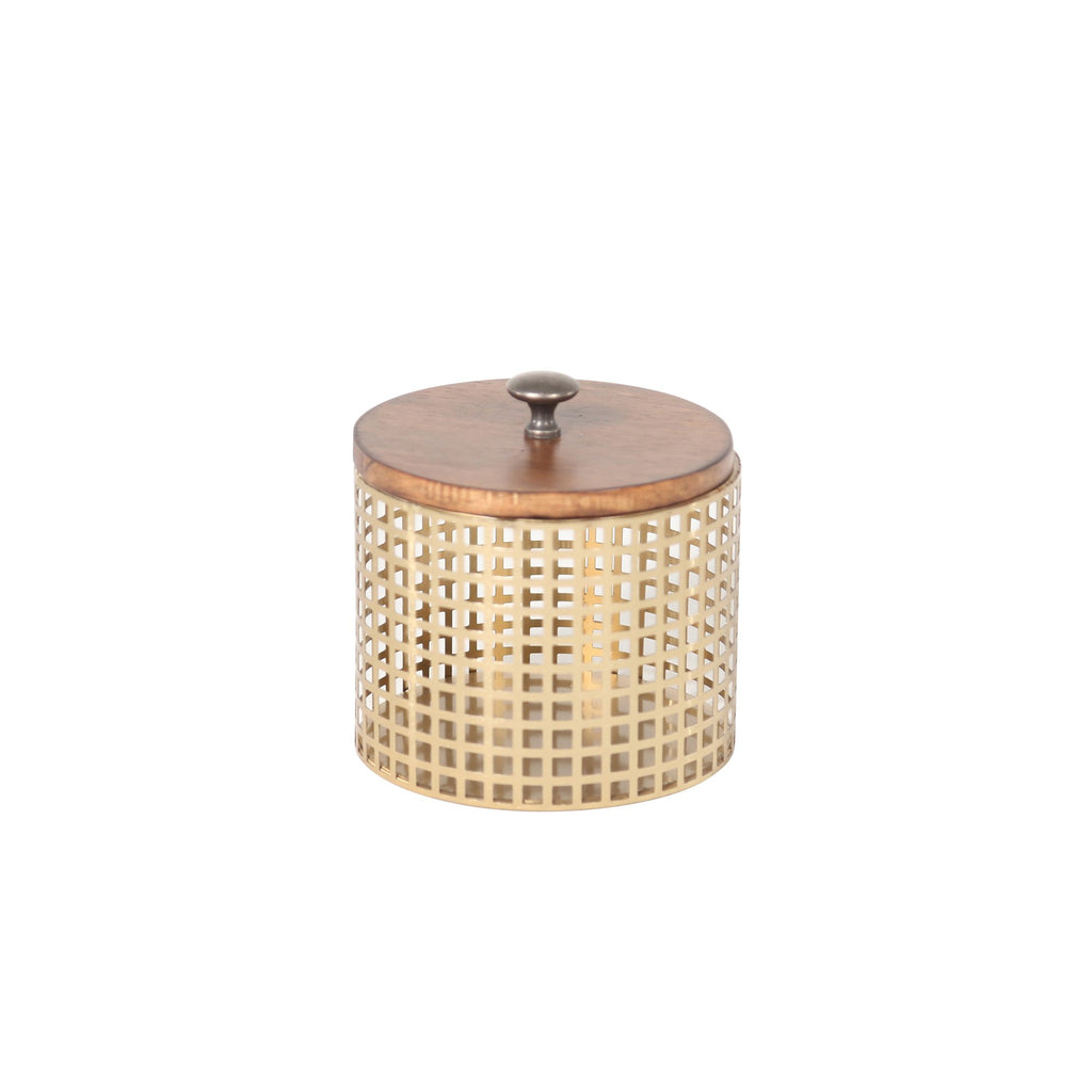 Bronze Metal Wood Top Box, Round Ds