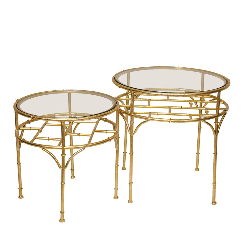 S/2 Round Gold Accent Tables,Glass Top