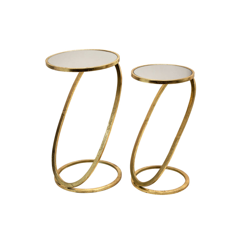 S/2 Gold Accent Tables, Mirror Top