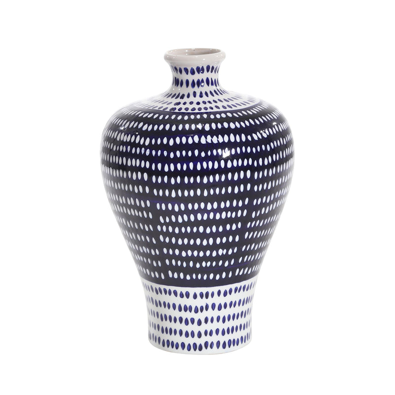Blue/White Spotted Vase 11"