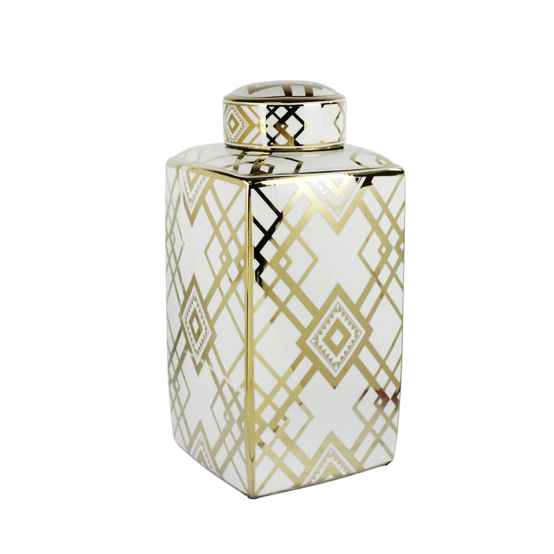 White/Gold Square Ceramic Jar 18"