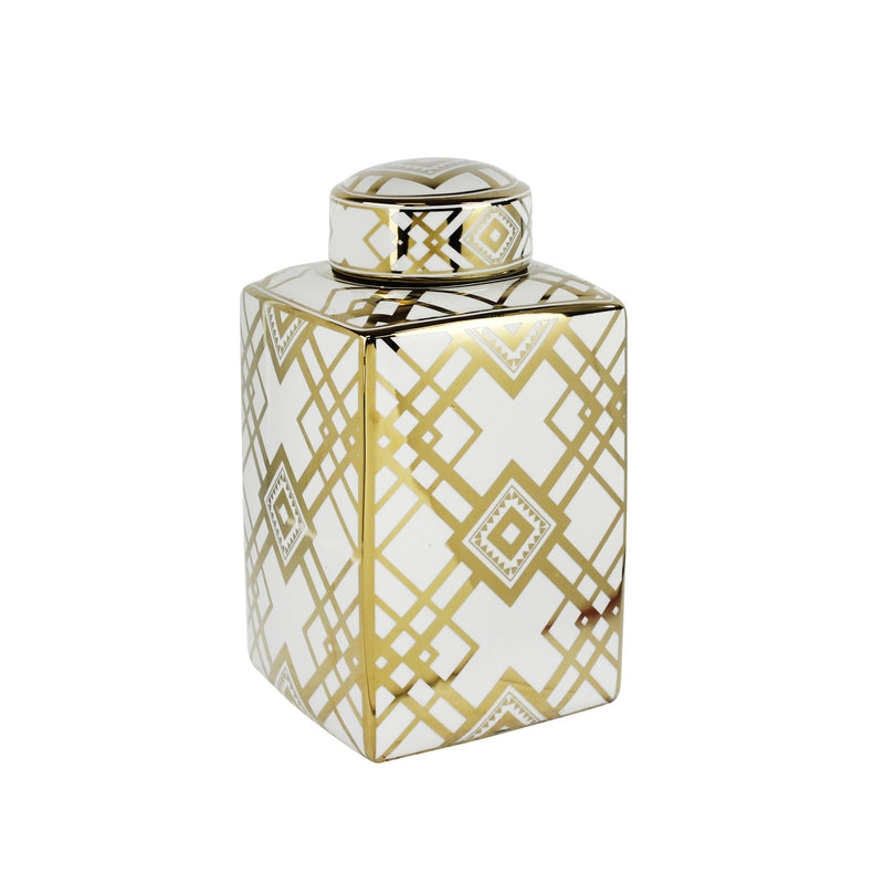 White/Gold Square Ceramic Jar 15.75"